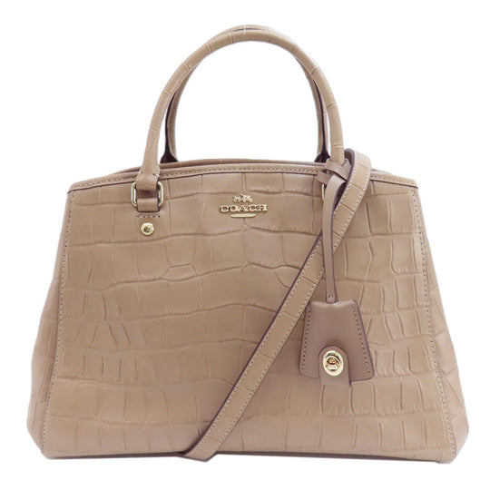 COACH Handbag F37097 leather beige Embossed 2WAY Women Used Authentic