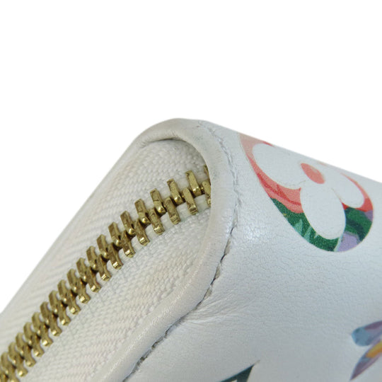 LOUIS VUITTON Long Wallet Purse M81694 lambskin white Zippy Wallet LV Garden Women Used Authentic
