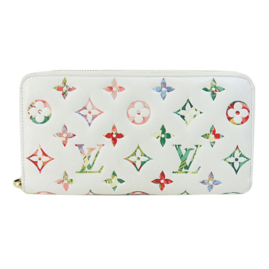LOUIS VUITTON Long Wallet Purse M81694 lambskin white Zippy Wallet LV Garden Women Used Authentic