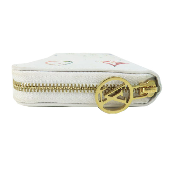 LOUIS VUITTON Long Wallet Purse M81694 lambskin white Zippy Wallet LV Garden Women Used Authentic