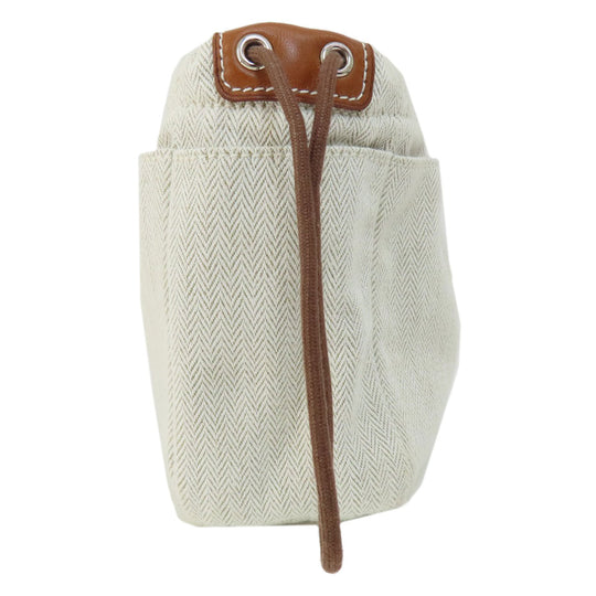 HERMES Cosmetics Pouch Towal chevron beige Foolby 20 Women Used Authentic