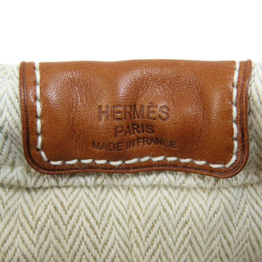 HERMES Cosmetics Pouch Towal chevron beige Foolby 20 Women Used Authentic