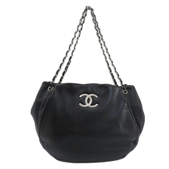 CHANEL Tote Bag lambskin black COCO Mark SilverMetal Women Used Authentic