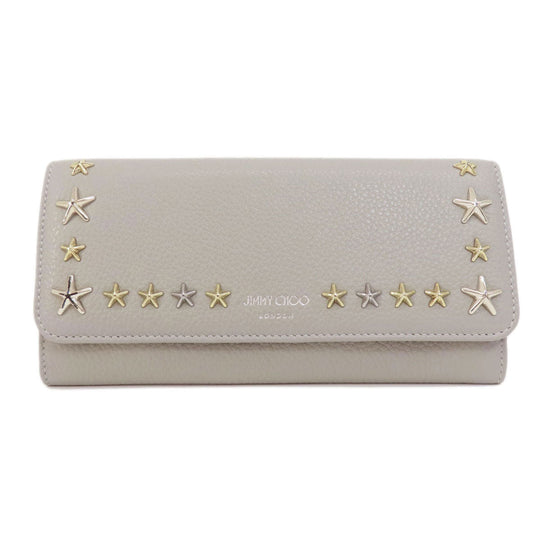 JIMMY CHOO Long Wallet Purse leather gray Star motif Women Used Authentic
