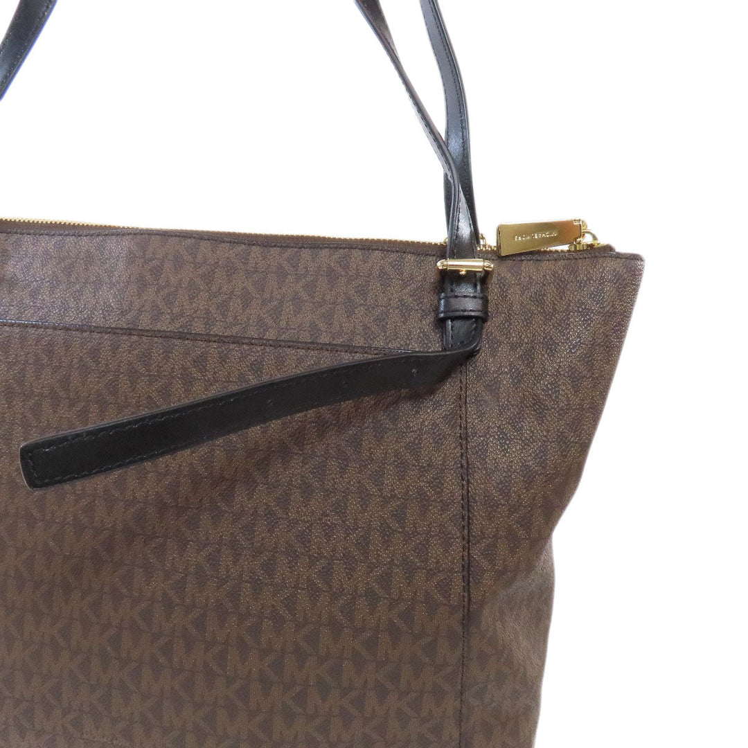MICHAEL KORS Tote Bag PVC Brown MK signature Women Used Authentic