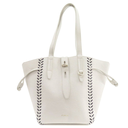 Furla Tote Bag leather white logo Women Used Authentic