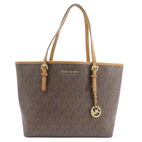 MICHAEL KORS Tote Bag PVC Brown MK signature Women Used Authentic