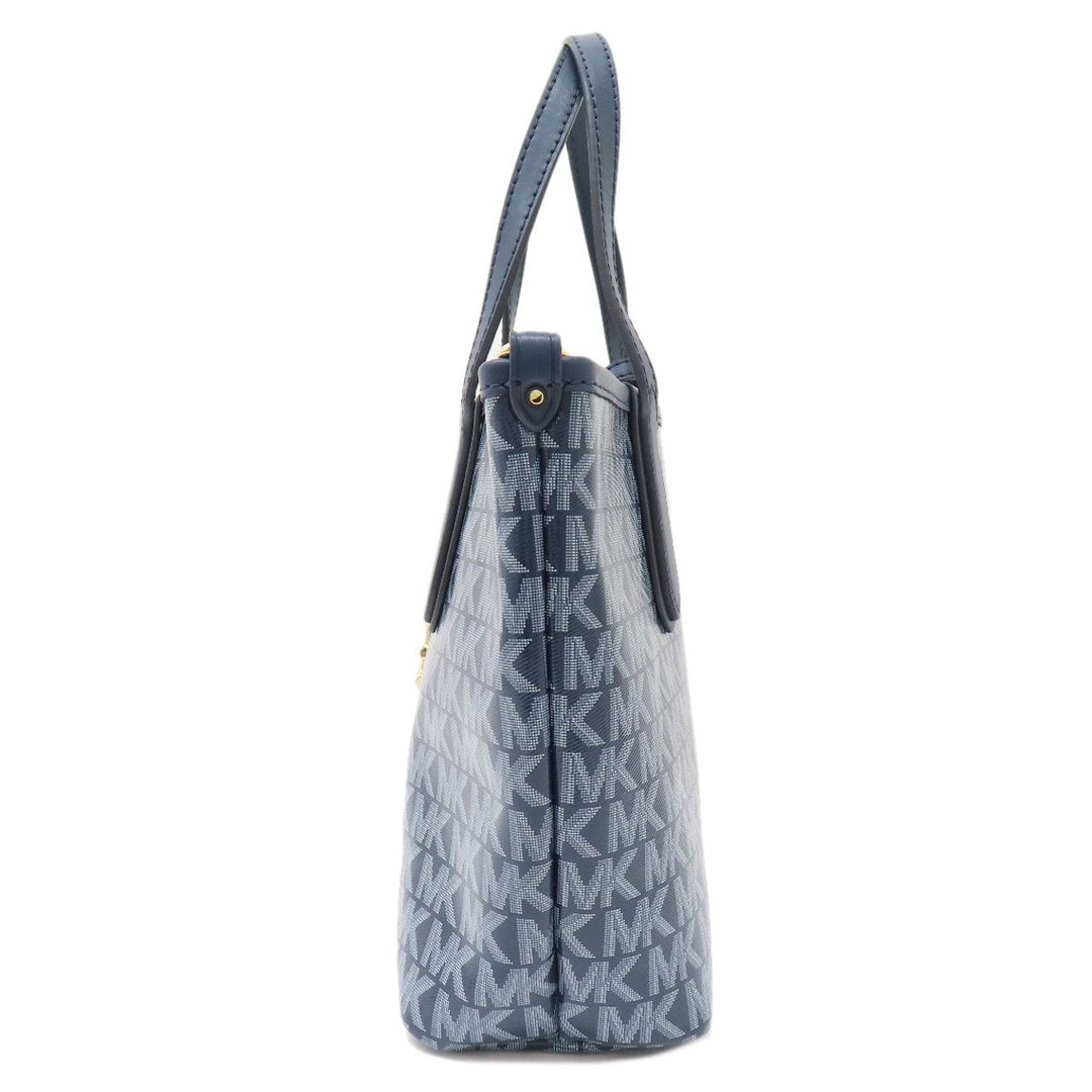 MICHAEL KORS Handbag PVC Navy MK Signature 2WAY Women Used Authentic