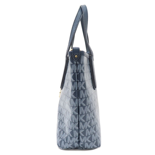 MICHAEL KORS Handbag PVC Navy MK Signature 2WAY Women Used Authentic