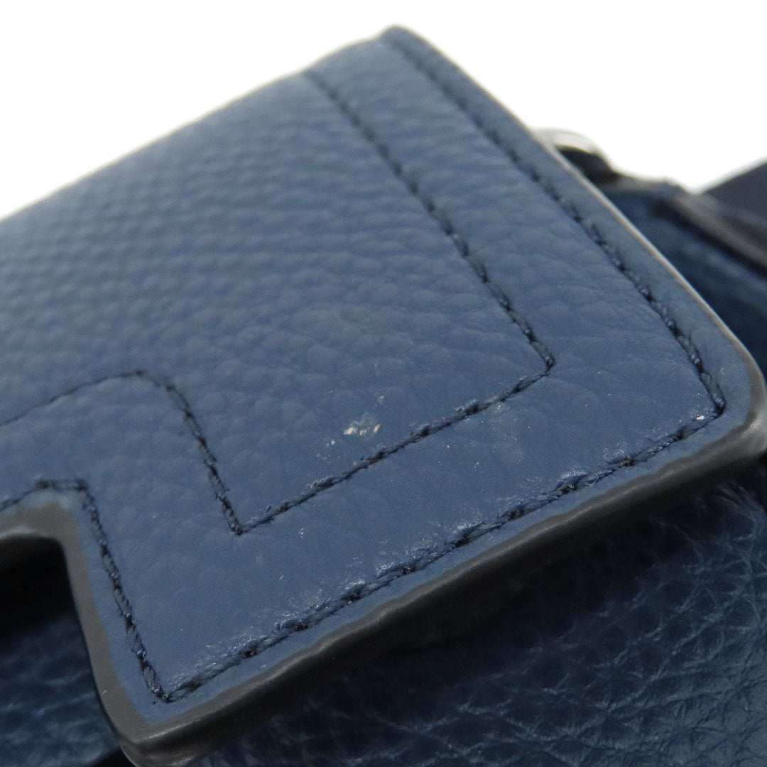 MICHAEL KORS Shoulder Bag leather Navy logo Women Used Authentic