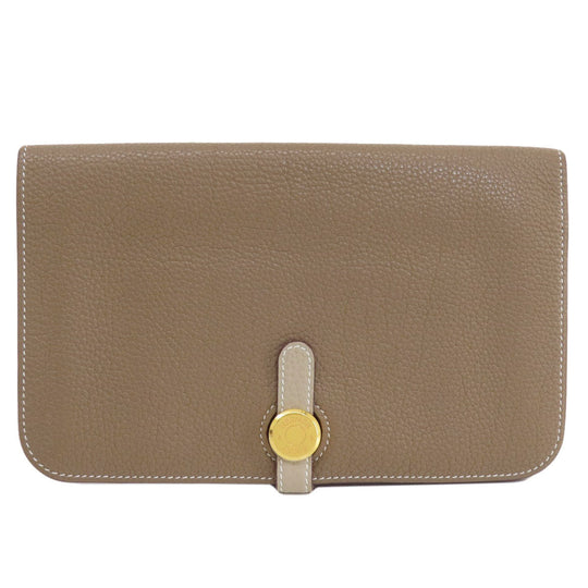 HERMES Long Wallet Purse Togo beige Dogon Duo GM Etop Gold Metal Women Used Authentic