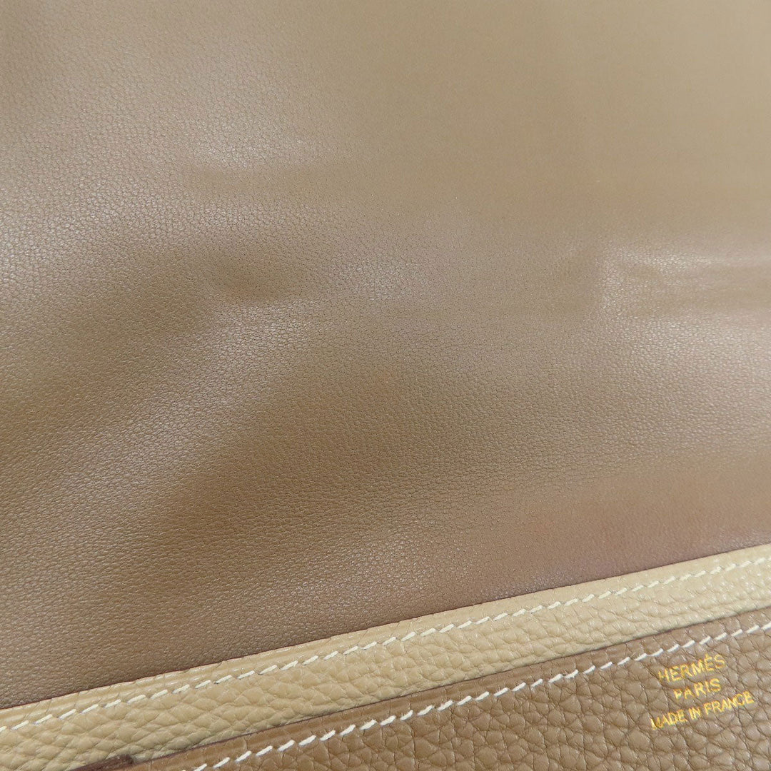 HERMES Long Wallet Purse Togo beige Dogon Duo GM Etop Gold Metal Women Used Authentic