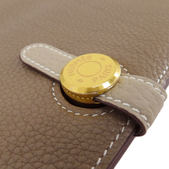 HERMES Long Wallet Purse Togo beige Dogon Duo GM Etop Gold Metal Women Used Authentic