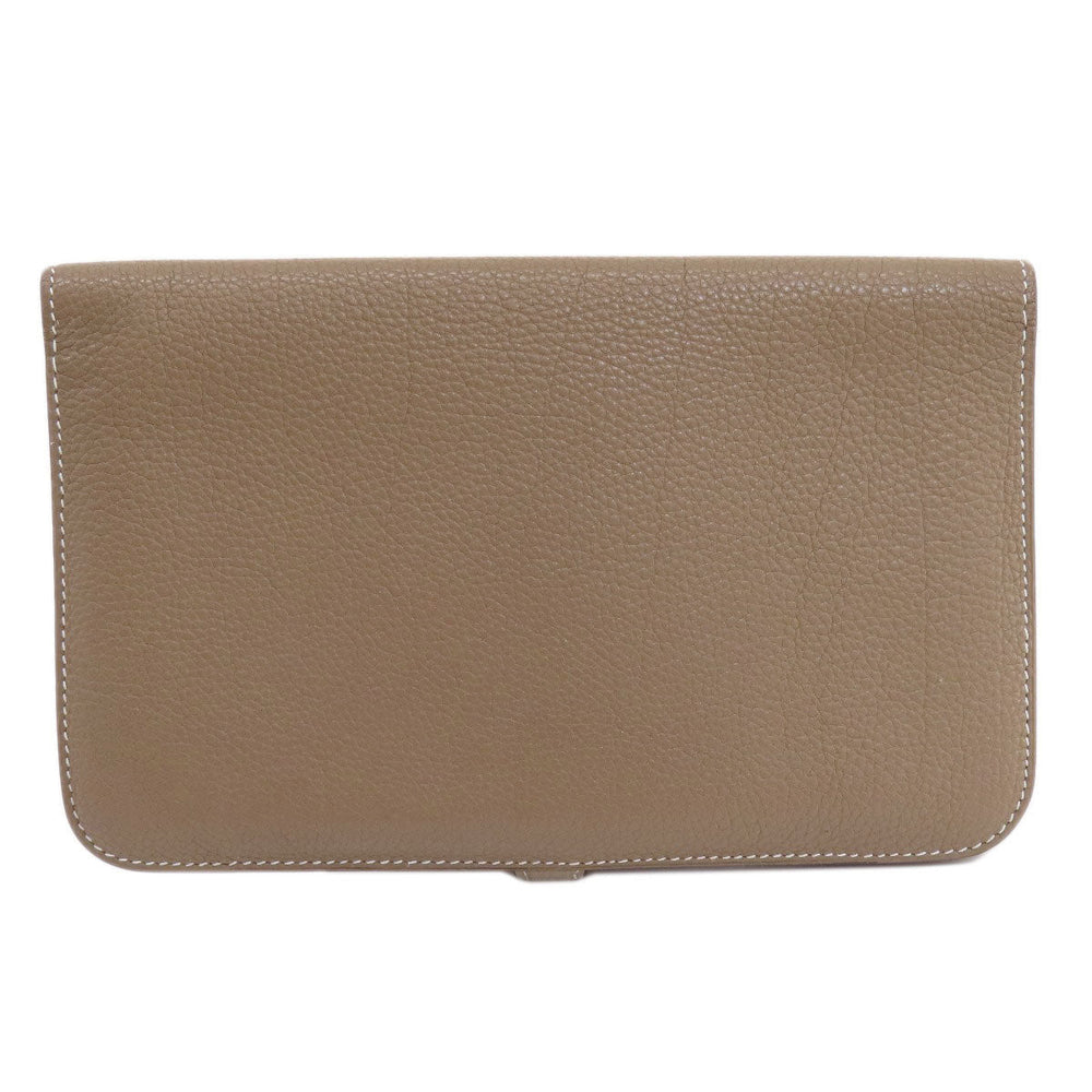 HERMES Long Wallet Purse Togo beige Dogon Duo GM Etop Gold Metal Women Used Authentic