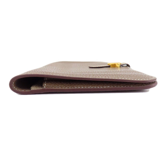 HERMES Long Wallet Purse Togo beige Dogon Duo GM Etop Gold Metal Women Used Authentic