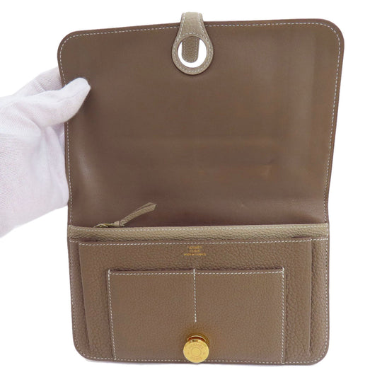 HERMES Long Wallet Purse Togo beige Dogon Duo GM Etop Gold Metal Women Used Authentic