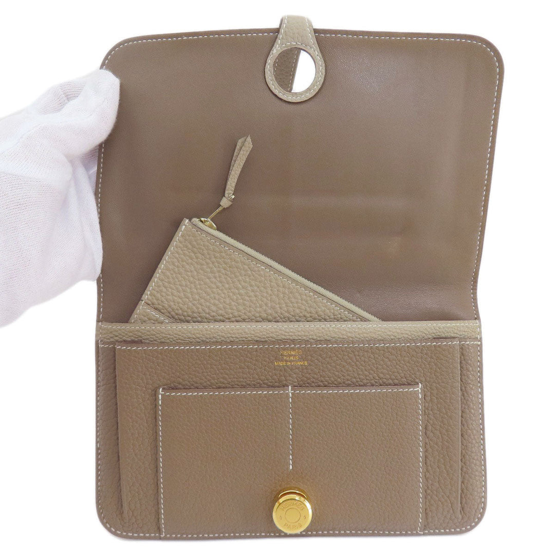 HERMES Long Wallet Purse Togo beige Dogon Duo GM Etop Gold Metal Women Used Authentic