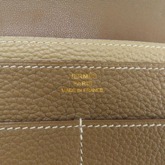 HERMES Long Wallet Purse Togo beige Dogon Duo GM Etop Gold Metal Women Used Authentic