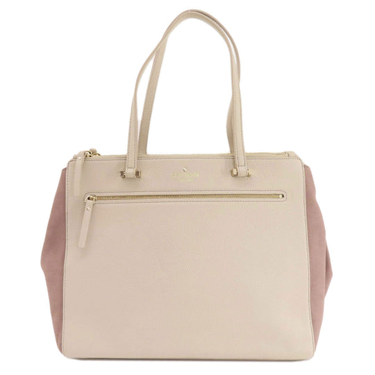 Kate Spade Tote Bag Leather, Suede beige logo Women Used Authentic