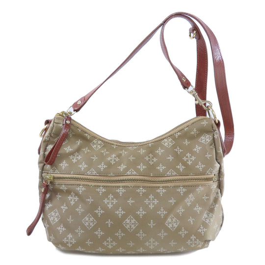 russet Shoulder Bag Nylon beige Lily crest Women Used Authentic
