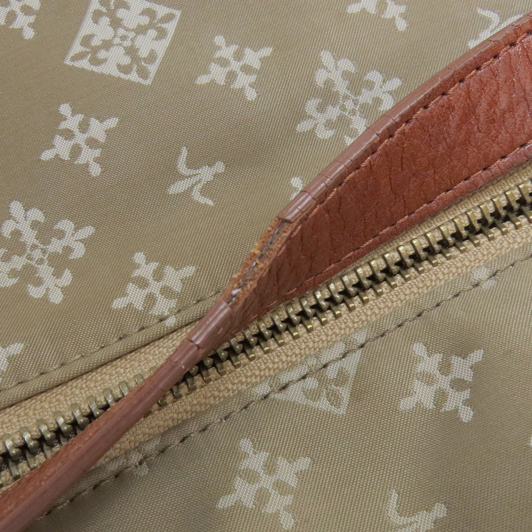 russet Shoulder Bag Nylon beige Lily crest Women Used Authentic