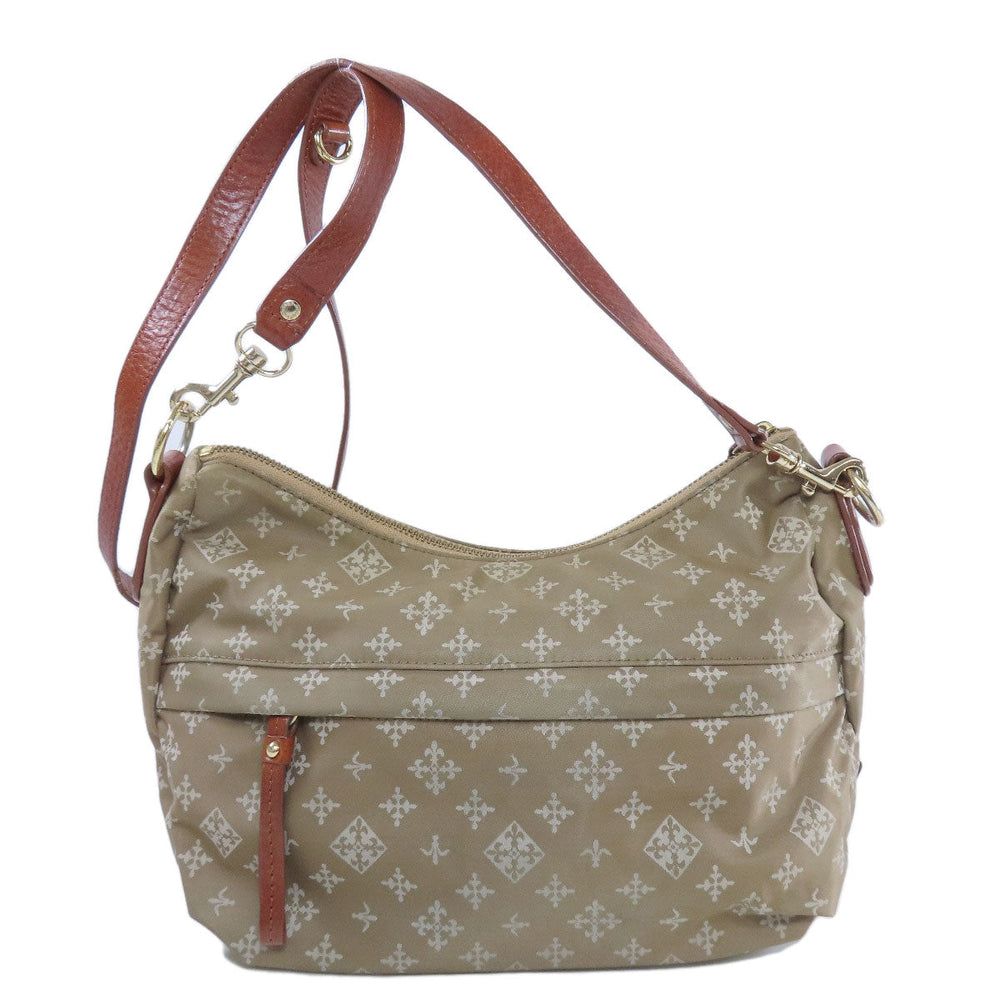 russet Shoulder Bag Nylon beige Lily crest Women Used Authentic