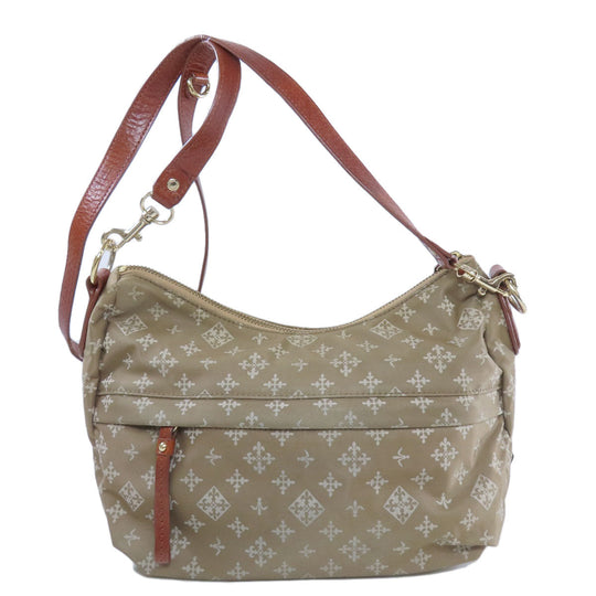 russet Shoulder Bag Nylon beige Lily crest Women Used Authentic