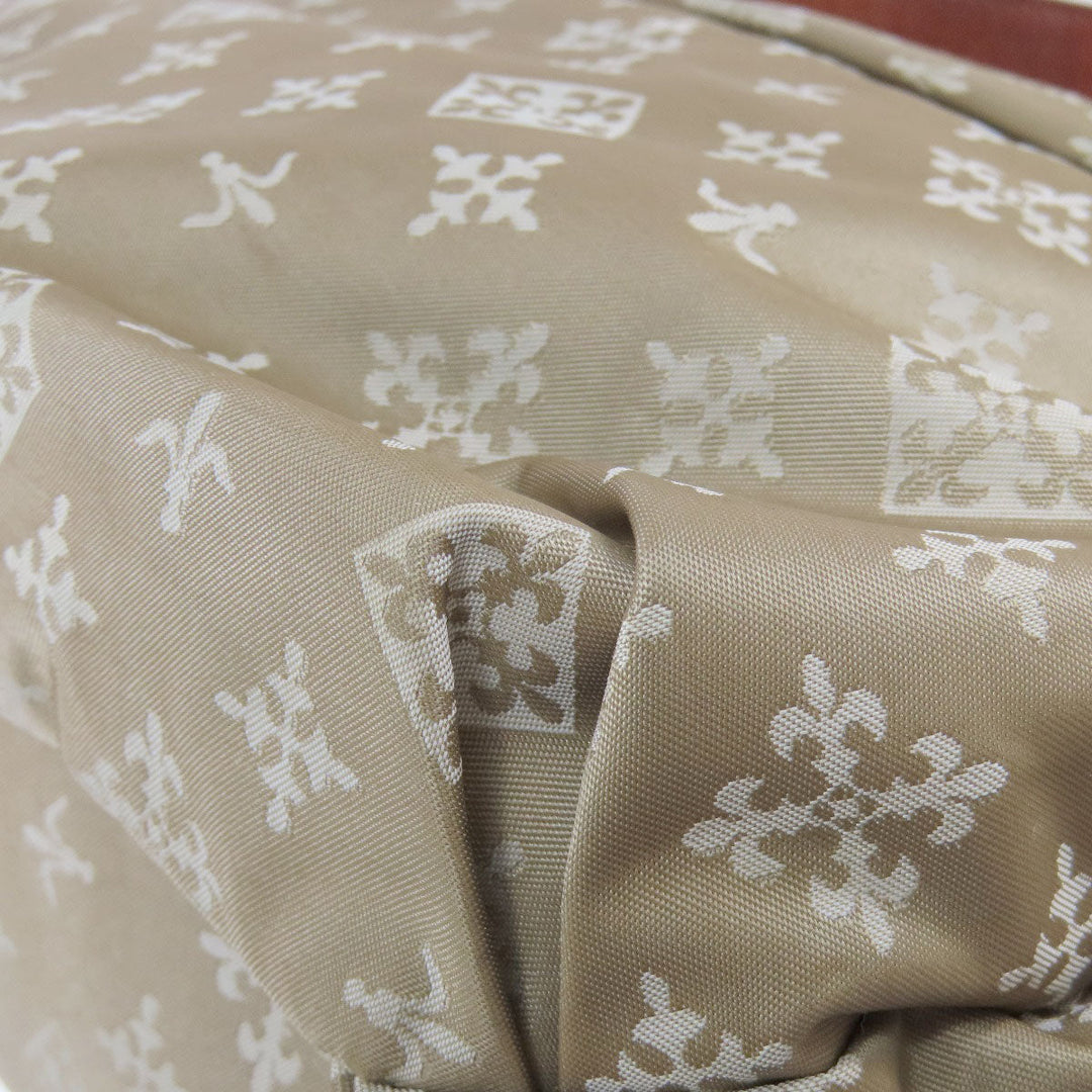russet Shoulder Bag Nylon beige Lily crest Women Used Authentic