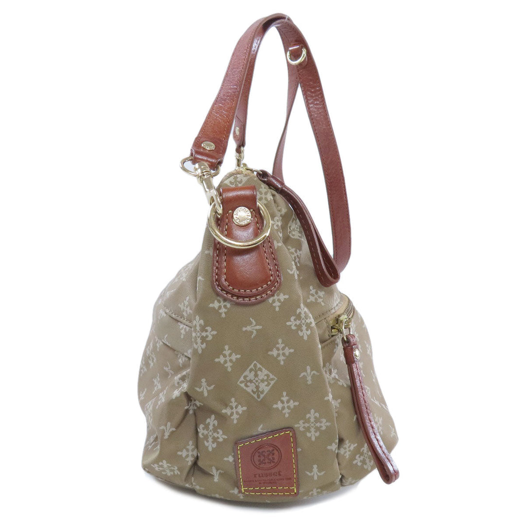 russet Shoulder Bag Nylon beige Lily crest Women Used Authentic