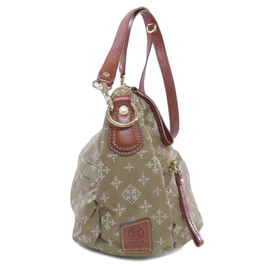 russet Shoulder Bag Nylon beige Lily crest Women Used Authentic