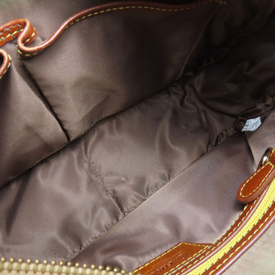russet Shoulder Bag Nylon beige Lily crest Women Used Authentic