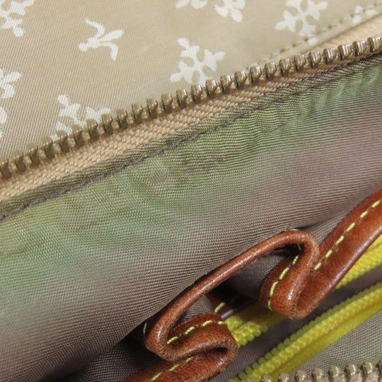 russet Shoulder Bag Nylon beige Lily crest Women Used Authentic