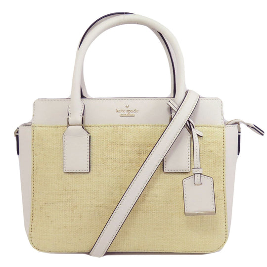 Kate Spade Handbag Leather, Raffia beige 2WAY Women Used Authentic
