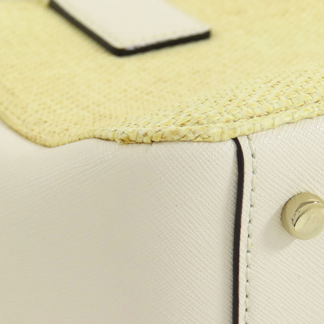 Kate Spade Handbag Leather, Raffia beige 2WAY Women Used Authentic