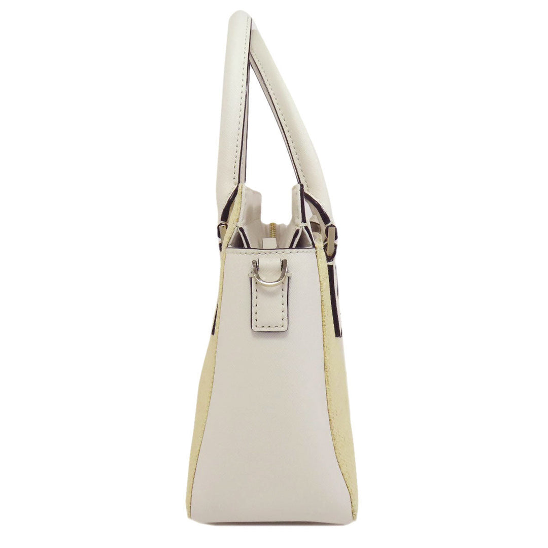 Kate Spade Handbag Leather, Raffia beige 2WAY Women Used Authentic