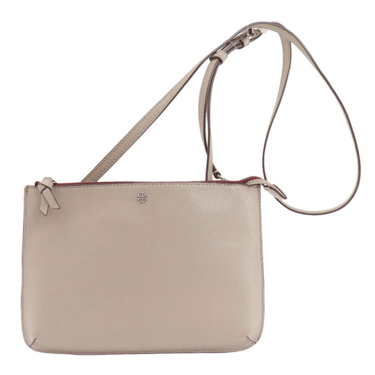 Tory Burch Shoulder Bag leather gray logo Women Used Authentic