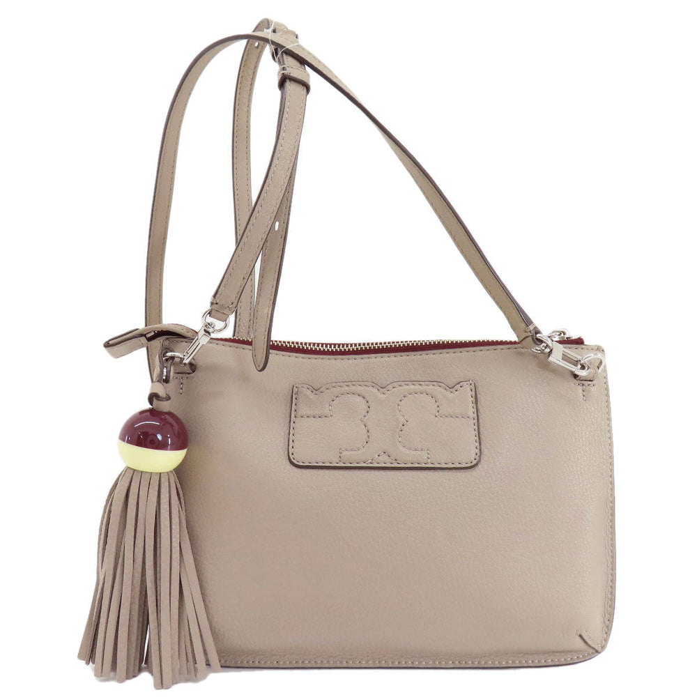 Tory Burch Shoulder Bag leather gray logo Women Used Authentic