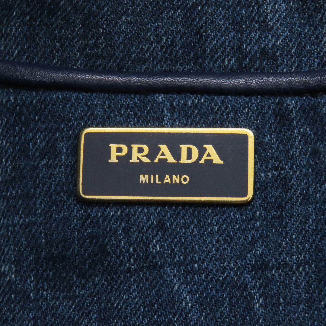 PRADA Tote Bag denim Navy Canapa Women Used Authentic