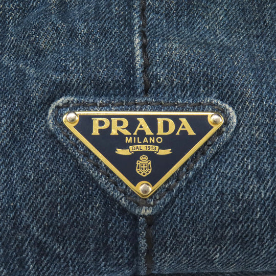 PRADA Tote Bag denim Navy Canapa Women Used Authentic