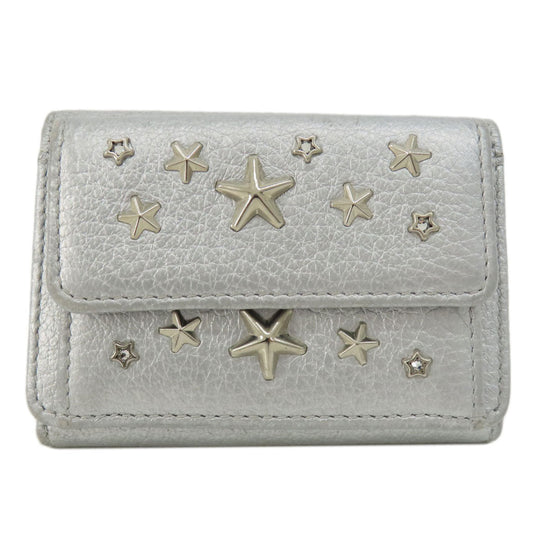 JIMMY CHOO Bifold Wallet leather Silver Star motif Women Used Authentic