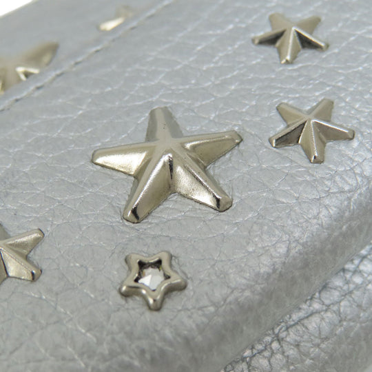 JIMMY CHOO Bifold Wallet leather Silver Star motif Women Used Authentic