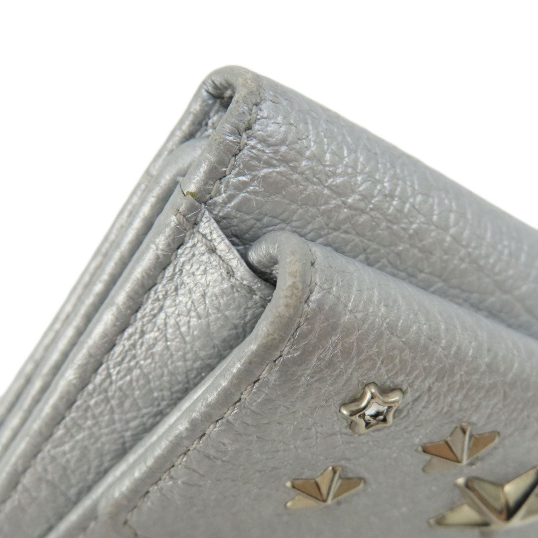 JIMMY CHOO Bifold Wallet leather Silver Star motif Women Used Authentic