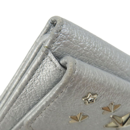 JIMMY CHOO Bifold Wallet leather Silver Star motif Women Used Authentic