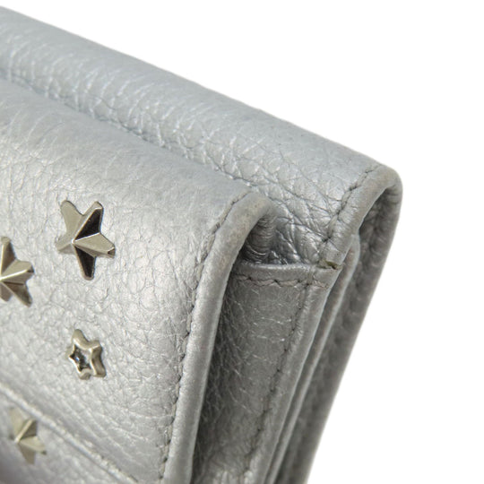 JIMMY CHOO Bifold Wallet leather Silver Star motif Women Used Authentic