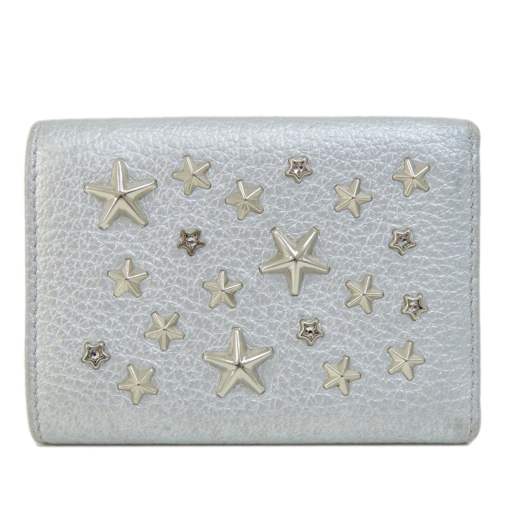 JIMMY CHOO Bifold Wallet leather Silver Star motif Women Used Authentic
