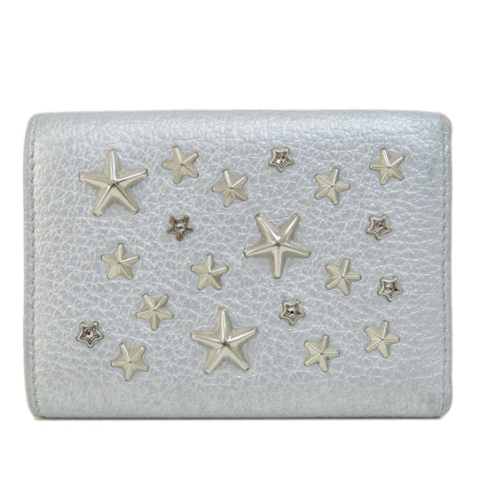 JIMMY CHOO Bifold Wallet leather Silver Star motif Women Used Authentic