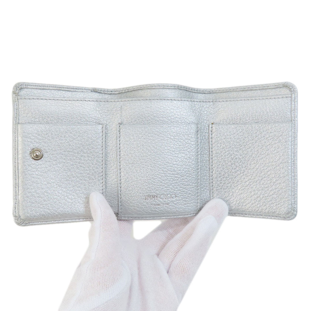 JIMMY CHOO Bifold Wallet leather Silver Star motif Women Used Authentic