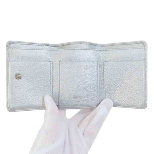 JIMMY CHOO Bifold Wallet leather Silver Star motif Women Used Authentic