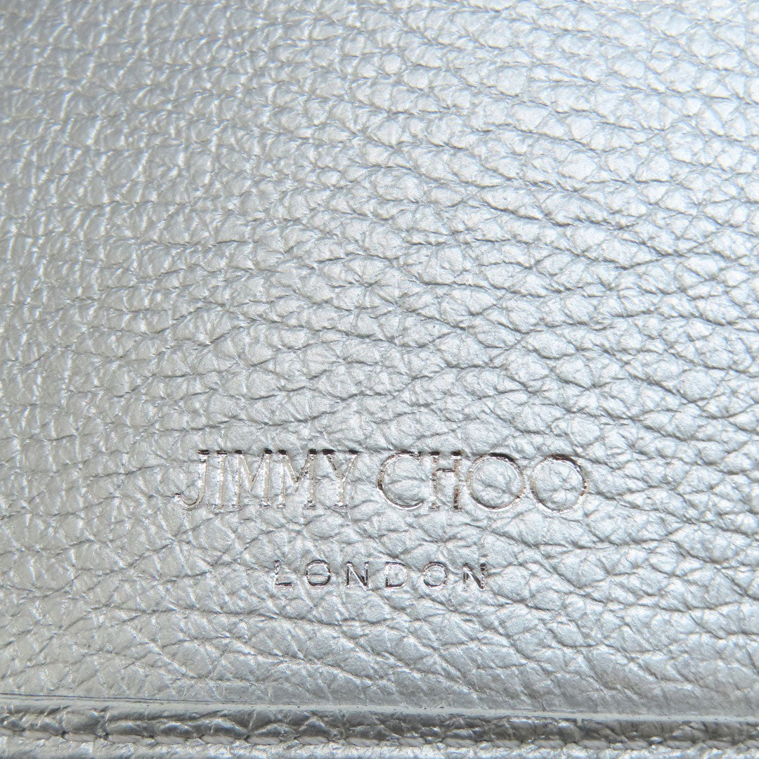 JIMMY CHOO Bifold Wallet leather Silver Star motif Women Used Authentic