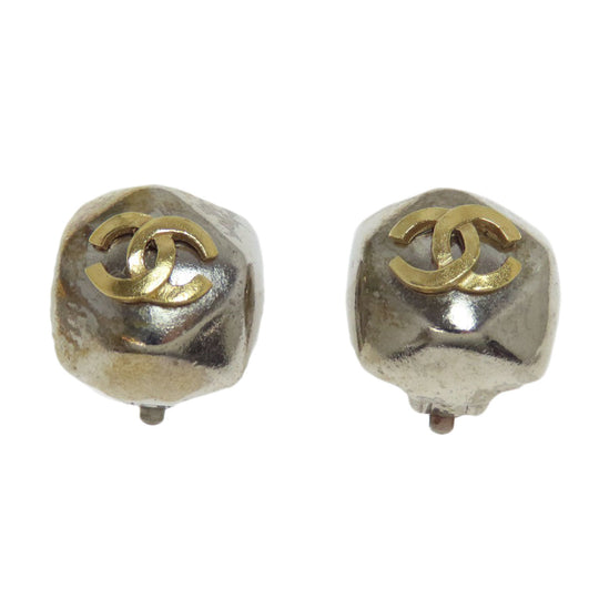 CHANEL Earring metallic Silver COCO Mark Women Used Authentic